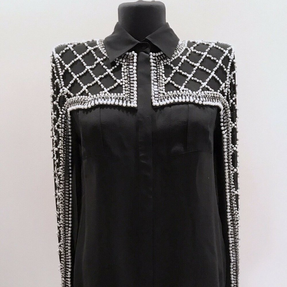 Balmain Black Blouse Shirt with Silver Beads H&M